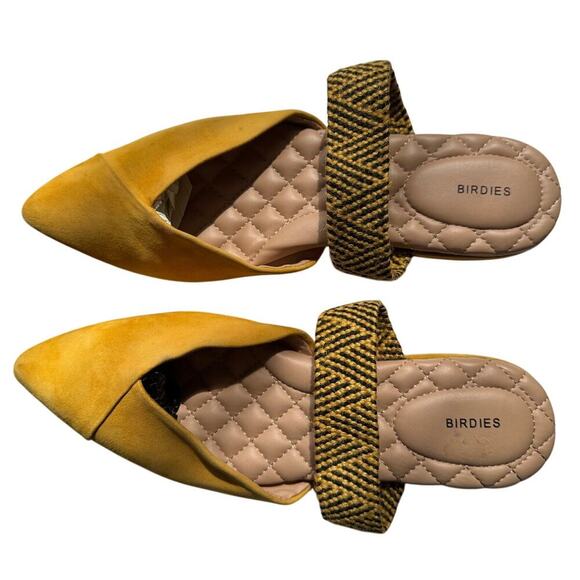 Birdies The Swan Flats Suede Cuff Mules Pointed Toes In Citron Yellow Size 8 - Picture 4 of 9